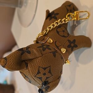 Tan Dog Keychain with Gold Accents And Gold Spiked Collar